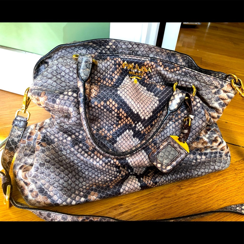 Prada snakeskin tote satchel bag